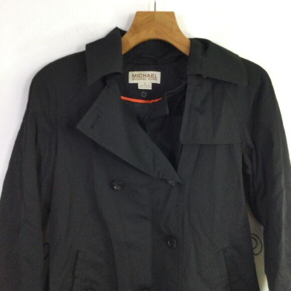 Michael Michael Kors Womens Trench Coat Relaxed Double Breasted Black Size S - Picture 9 of 16